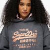 Bluza z kapturem w stylu Vintage z metalicznym logo