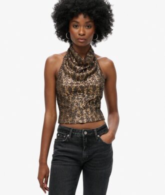 Bluzka z cowl neck i cekinami