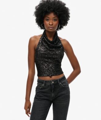 Bluzka z cowl neck i cekinami