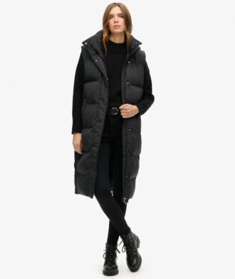 Długa kamizelka Puffer z kapturem Hooded