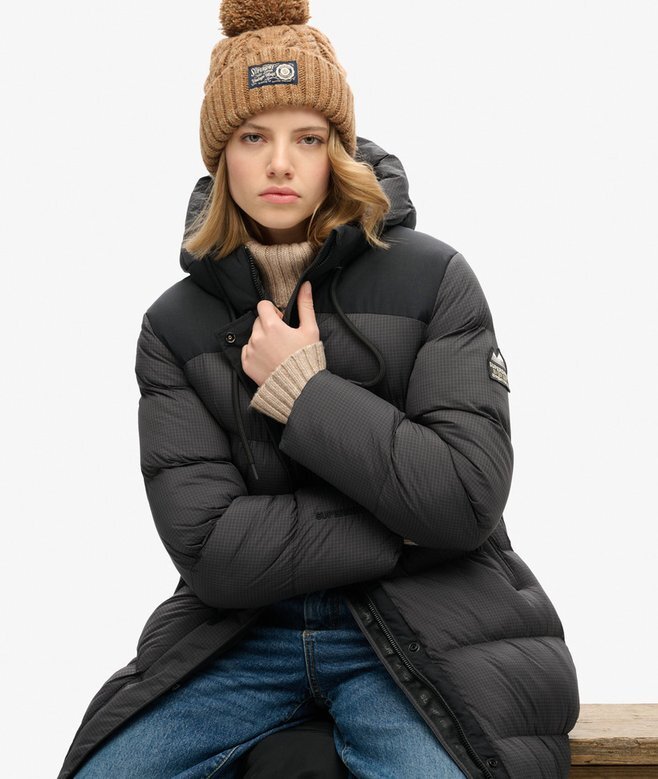 Długa kurtka Puffer z materiału ripstop Długa kurtka Puffer z materiału ripstop
