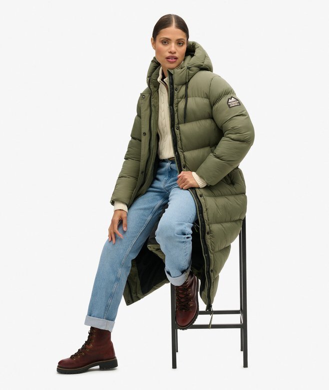 Długa kurtka Puffer z materiału ripstop Długa kurtka Puffer z materiału ripstop