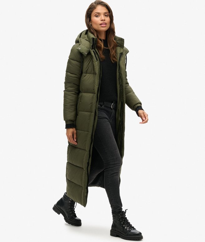 Długa kurtka Puffer z materiału ripstop Długa kurtka Puffer z materiału ripstop