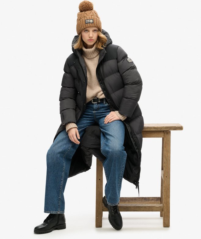 Długa kurtka Puffer z materiału ripstop Długa kurtka Puffer z materiału ripstop