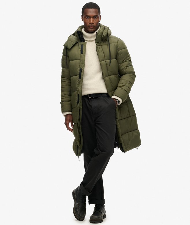 Długa kurtka Puffer z tkaniny ripstop Długa kurtka Puffer z tkaniny ripstop