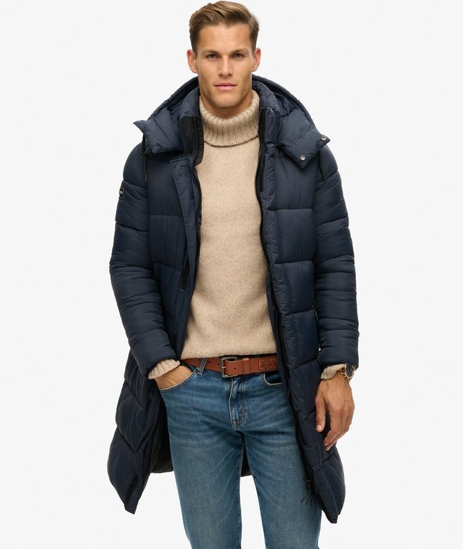 Długa kurtka Puffer z tkaniny ripstop Długa kurtka Puffer z tkaniny ripstop