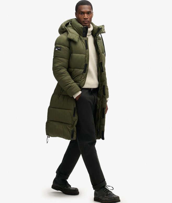 Długa kurtka Puffer z tkaniny ripstop Długa kurtka Puffer z tkaniny ripstop