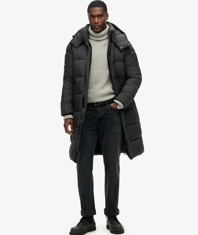 Długa kurtka Puffer z tkaniny ripstop Długa kurtka Puffer z tkaniny ripstop