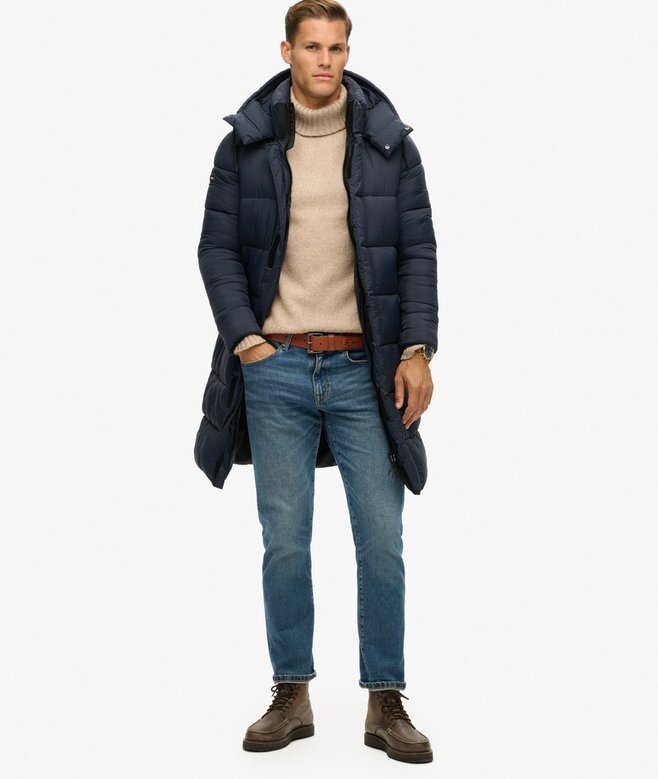 Długa kurtka Puffer z tkaniny ripstop Długa kurtka Puffer z tkaniny ripstop
