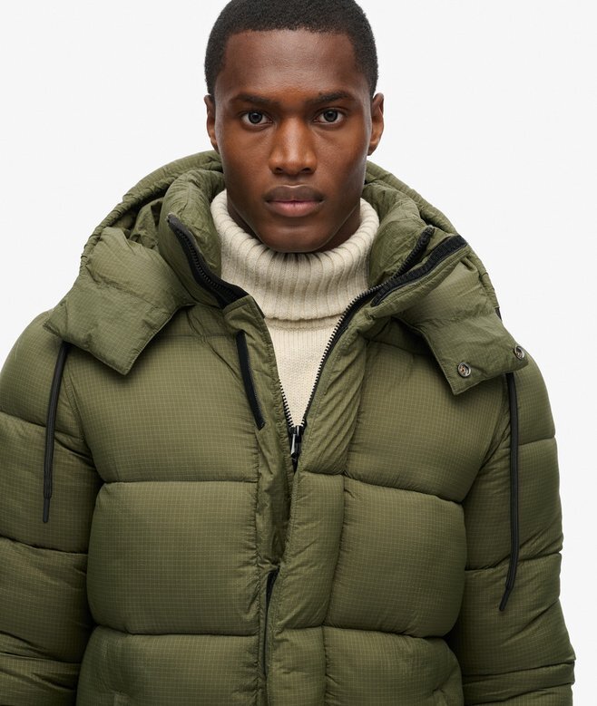 Długa kurtka Puffer z tkaniny ripstop Długa kurtka Puffer z tkaniny ripstop