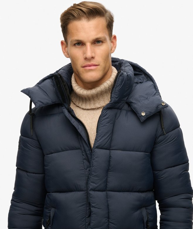Długa kurtka Puffer z tkaniny ripstop Długa kurtka Puffer z tkaniny ripstop