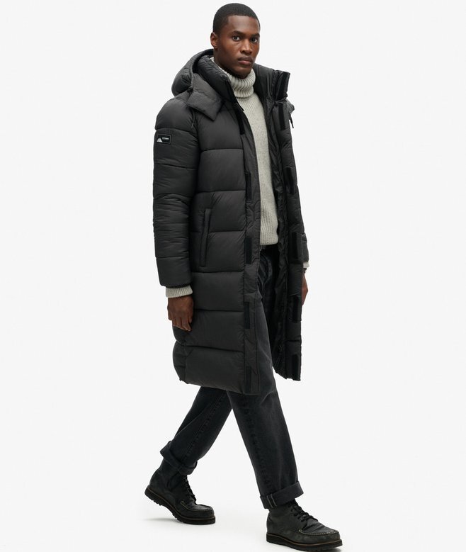 Długa kurtka Puffer z tkaniny ripstop Długa kurtka Puffer z tkaniny ripstop