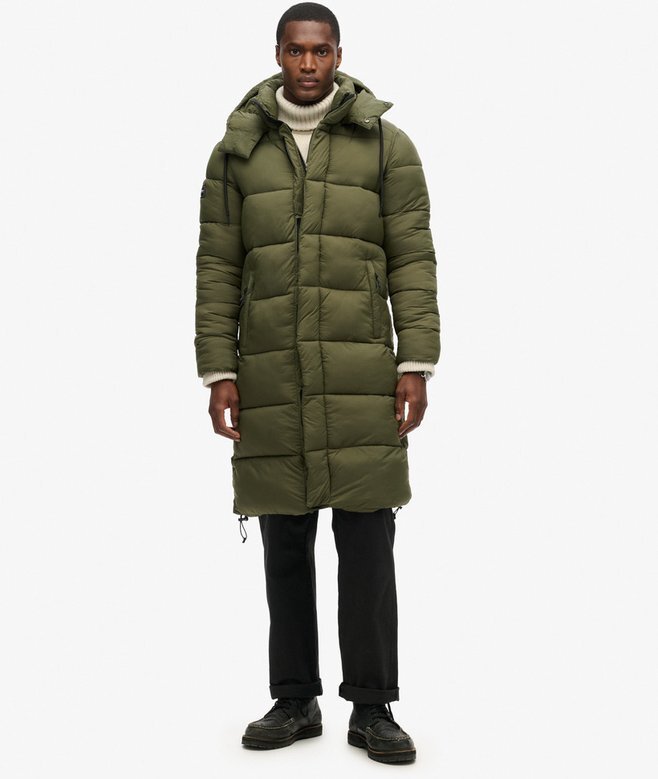Długa kurtka Puffer z tkaniny ripstop Długa kurtka Puffer z tkaniny ripstop