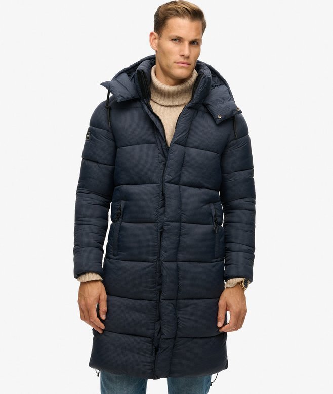 Długa kurtka Puffer z tkaniny ripstop Długa kurtka Puffer z tkaniny ripstop