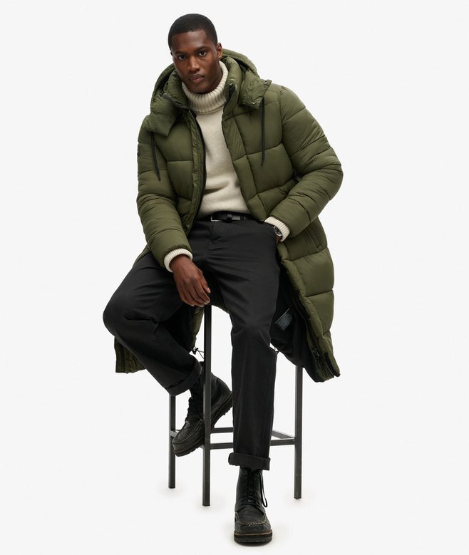 Długa kurtka Puffer z tkaniny ripstop Długa kurtka Puffer z tkaniny ripstop