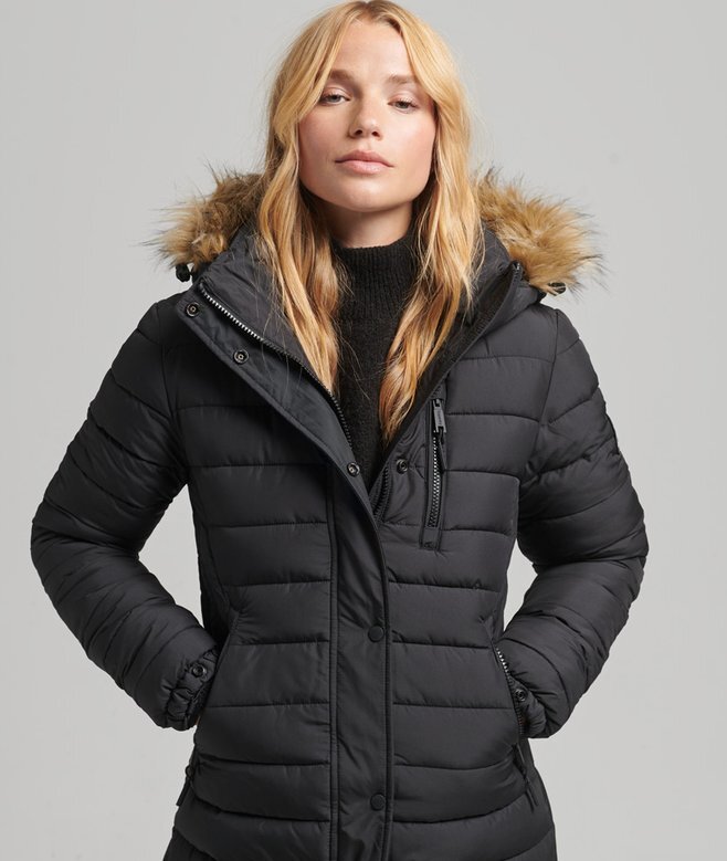 Długi, lekko wyściełany płaszcz Puffer z kapturem Hooded z sztucznego futra Długi, lekko wyściełany płaszcz Puffer z kapturem Hooded z sztucznego futra