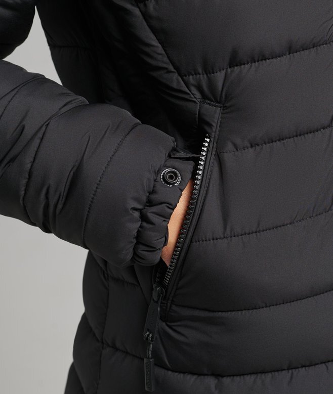 Długi, lekko wyściełany płaszcz Puffer z kapturem Hooded z sztucznego futra Długi, lekko wyściełany płaszcz Puffer z kapturem Hooded z sztucznego futra
