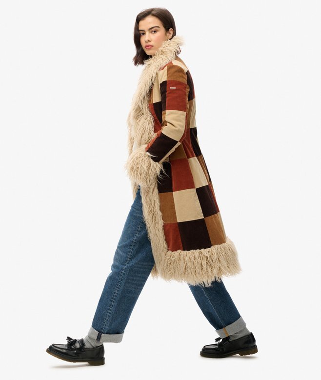 Długi płaszcz afgański w stylu patchwork Długi płaszcz afgański w stylu patchwork