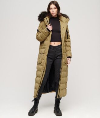 Hooded longline coat with faux fur hood