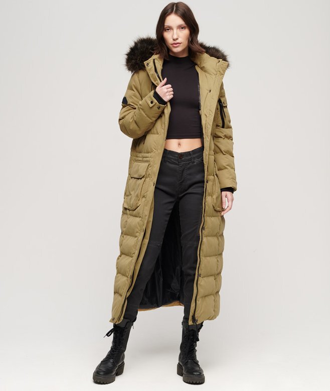 Hooded longline coat with faux fur hood Hooded longline coat with faux fur hood