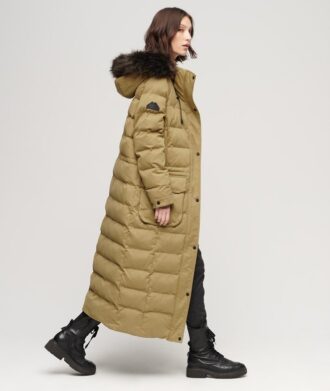 Hooded longline coat with faux fur hood