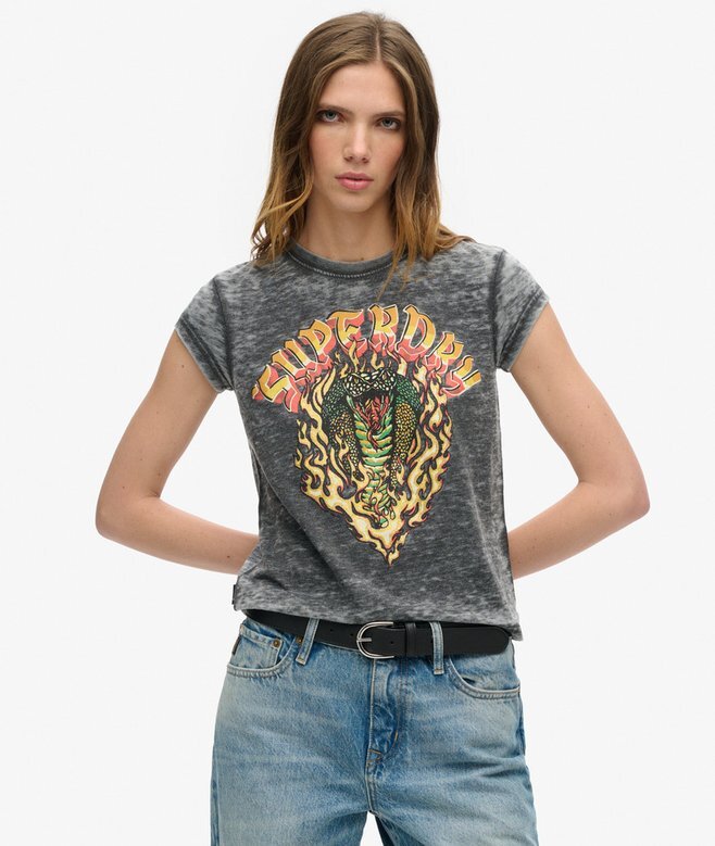 Koszula z nadrukiem w stylu rockowo-motocyklowym Koszula z nadrukiem w stylu rockowo-motocyklowym