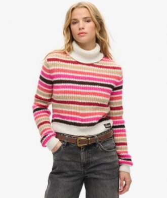 Krótki sweter z golfem w paski Krótki sweter z golfem w paski