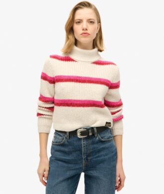 Krótki sweter z golfem w paski Krótki sweter z golfem w paski