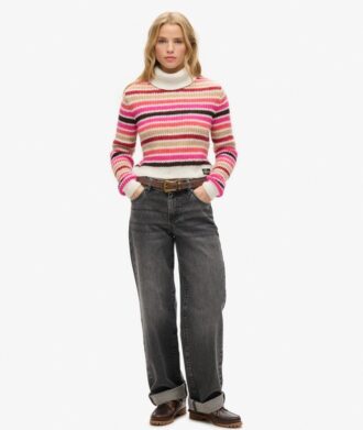 Krótki sweter z golfem w paski Krótki sweter z golfem w paski