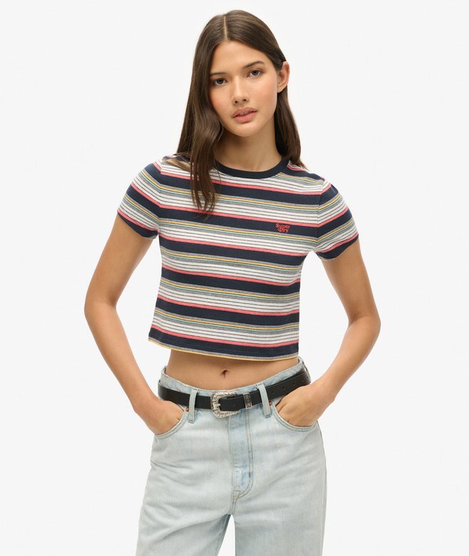 Krótki T-shirt w paski w stylu Vintage Krótki T-shirt w paski w stylu Vintage