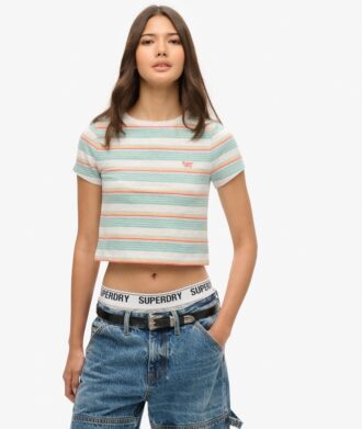 Krótki T-shirt w paski w stylu Vintage