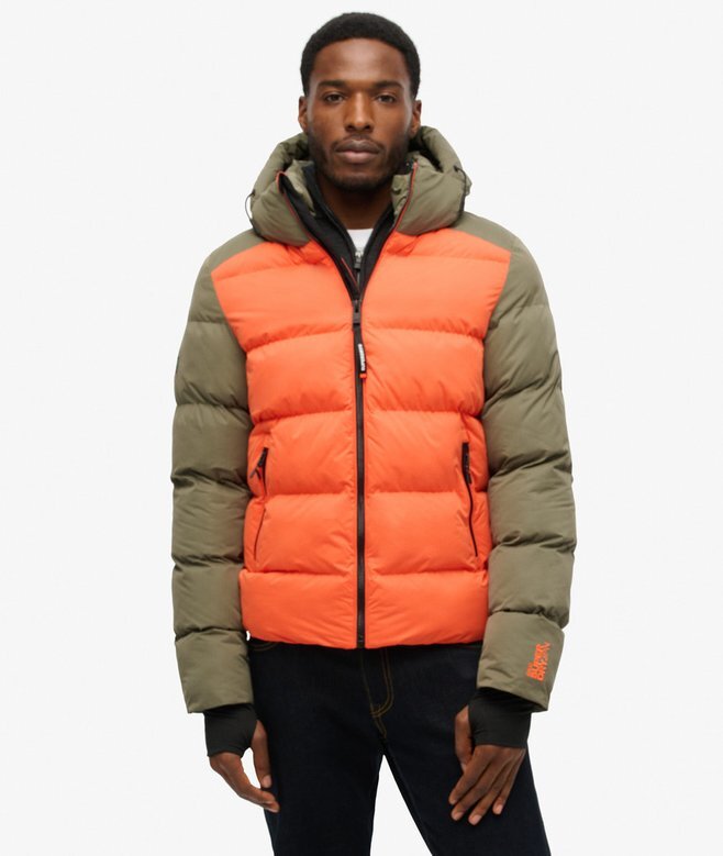 Kurtka Puffer sportowa z kapturem w stylu sportowym z blokami kolorów Kurtka Puffer sportowa z kapturem w stylu sportowym z blokami kolorów