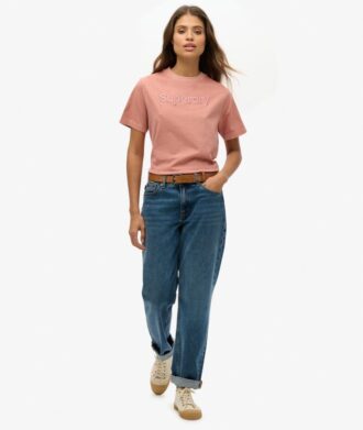 Luźny T-shirt z haftowanym logo Core