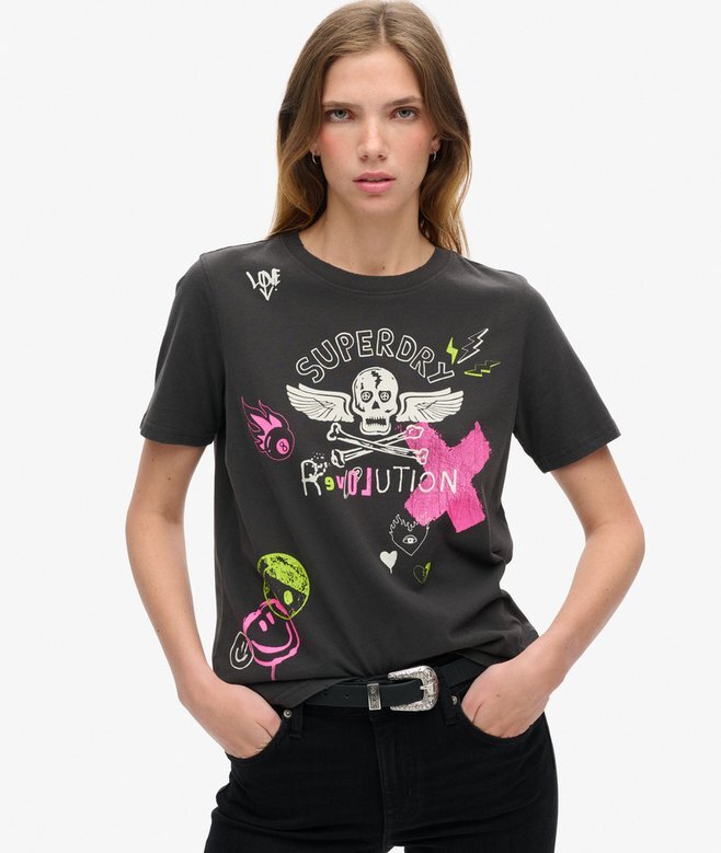 Luźny T-shirt z motywem plakatu Lo-Fi Punk Luźny T-shirt z motywem plakatu Lo-Fi Punk