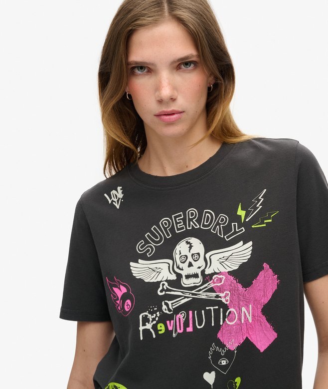 Luźny T-shirt z motywem plakatu Lo-Fi Punk Luźny T-shirt z motywem plakatu Lo-Fi Punk