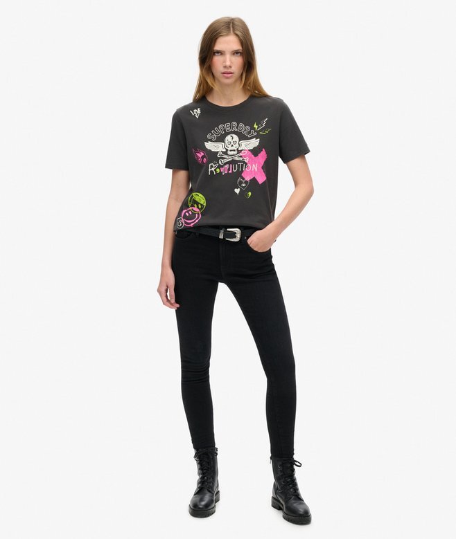 Luźny T-shirt z motywem plakatu Lo-Fi Punk Luźny T-shirt z motywem plakatu Lo-Fi Punk