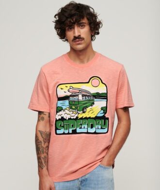 Luźny T-shirt z neonowym nadrukiem podróżniczym