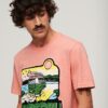 Luźny T-shirt z neonowym nadrukiem podróżniczym