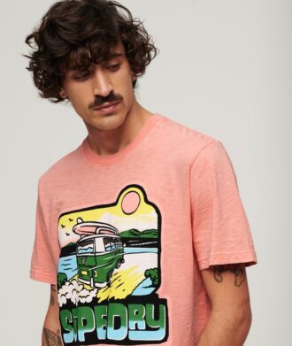 Luźny T-shirt z neonowym nadrukiem podróżniczym
