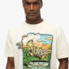 Luźny T-shirt z neonowym nadrukiem podróżniczym