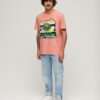 Luźny T-shirt z neonowym nadrukiem podróżniczym