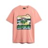 Luźny T-shirt z neonowym nadrukiem podróżniczym