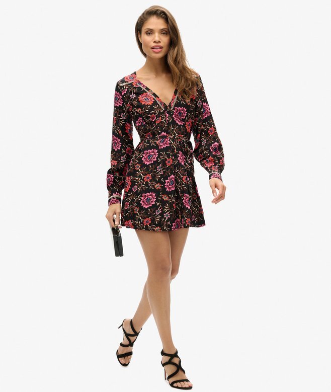 Mini sukienka typu tea dress z nadrukiem i dekoltem w serek Mini sukienka typu tea dress z nadrukiem i dekoltem w serek