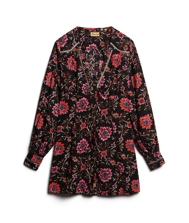 Mini sukienka typu tea dress z nadrukiem i dekoltem w serek Mini sukienka typu tea dress z nadrukiem i dekoltem w serek