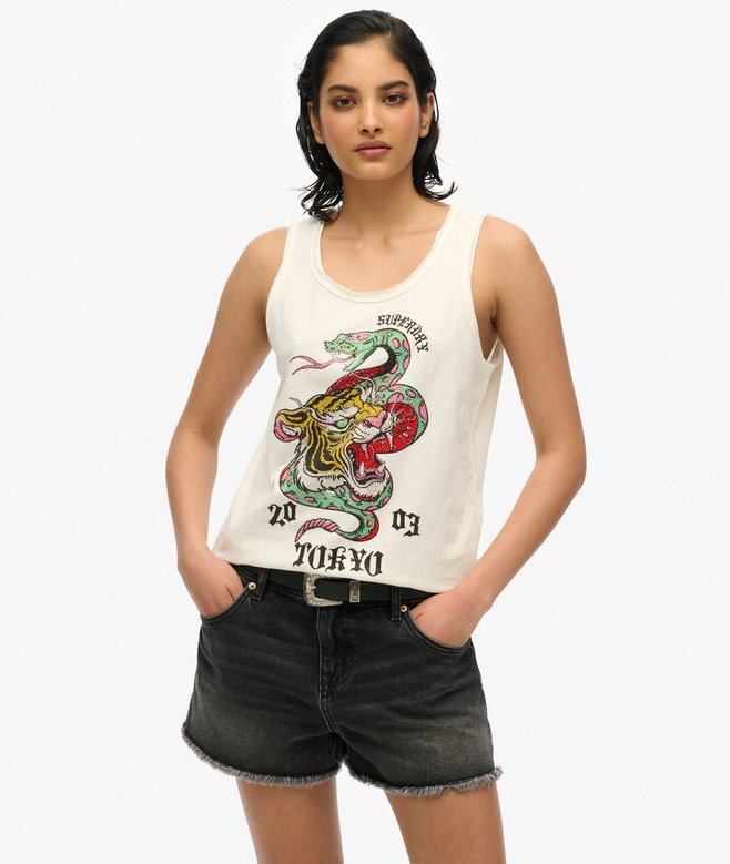 Neo Trad Tattoo Top bez rękawów z okrągłym dekoltem Neo Trad Tattoo Top bez rękawów z okrągłym dekoltem