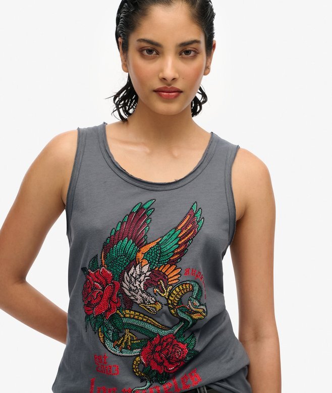 Neo Trad Tattoo Top bez rękawów z okrągłym dekoltem Neo Trad Tattoo Top bez rękawów z okrągłym dekoltem