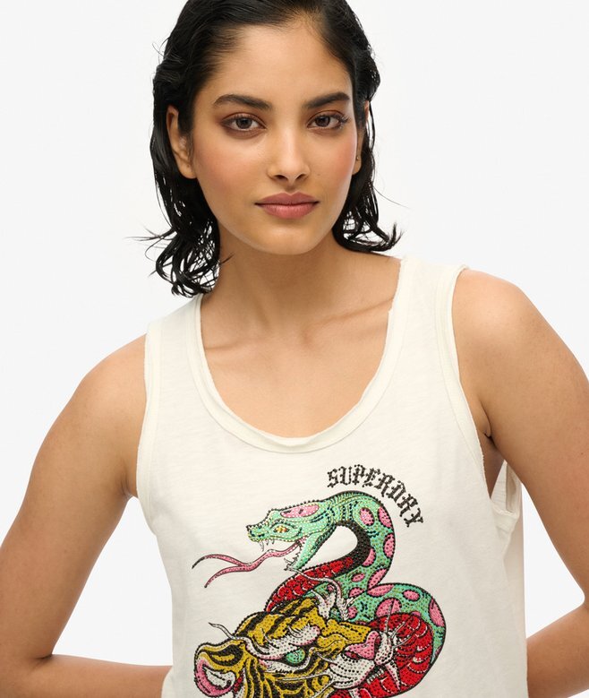 Neo Trad Tattoo Top bez rękawów z okrągłym dekoltem Neo Trad Tattoo Top bez rękawów z okrągłym dekoltem