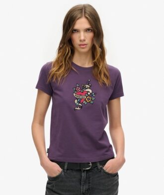 Obcisły T-shirt z małym tatuażem z kryształkami