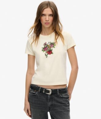 Obcisły T-shirt z małym tatuażem z kryształkami
