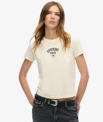 Obcisły T-shirt z tatuażem z kryształkami Obcisły T-shirt z tatuażem z kryształkami